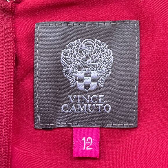 Vince Camuto Ruffle Midi Dress Sz 12 Pink Red Coral White Preppy Grecian Goddess - Picture 7 of 9